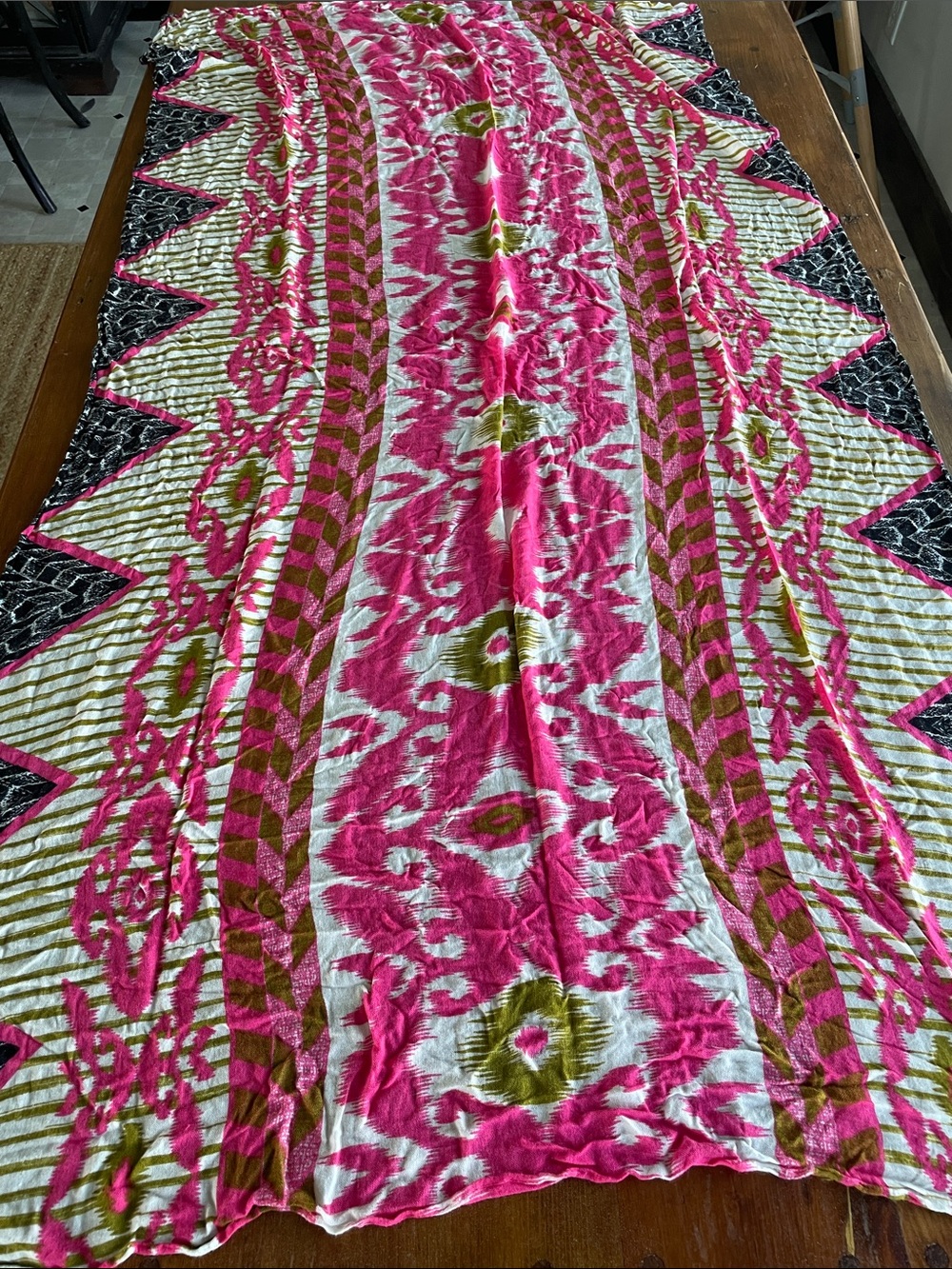 Pink & Olive Geometric Scarf — Lightweight & Versatile